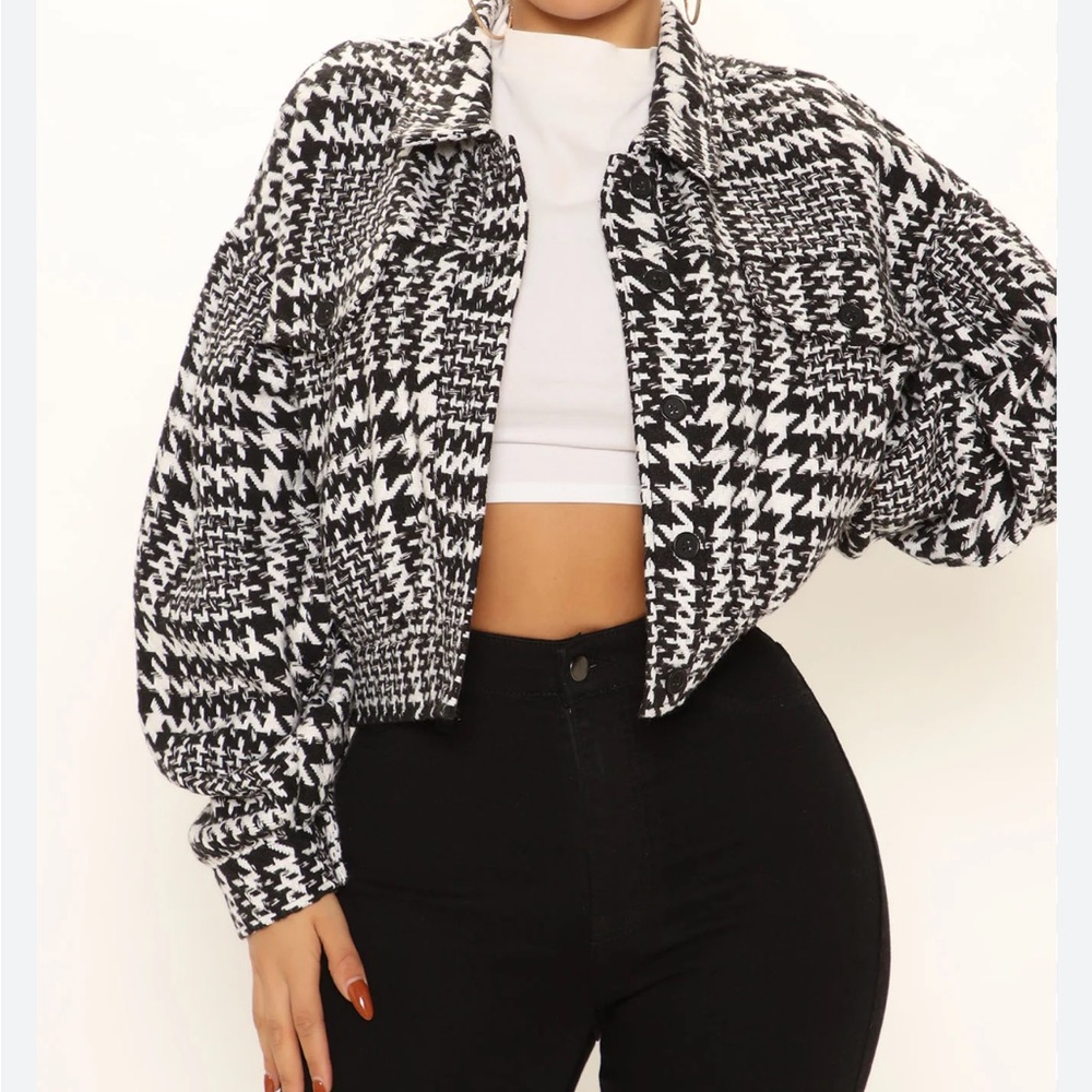 Hyfve Street Wear Womens Black and White Houndstooth Bomber Jacket Medium
